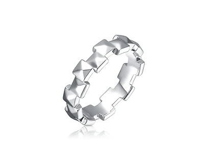 Rachel Glauber White Gold Plated Geometric Pyramid-Patterned Band Ring