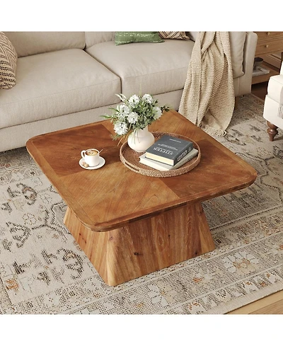 Tribesigns Vintage Solid Wood Coffee Table, 31.5" Square Coffee Table for Living Room, Classic Living Room Center Tables, Brown