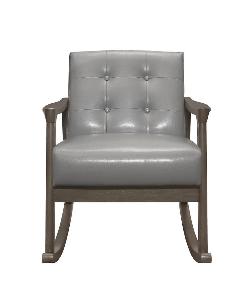 Flynama Faux Leather Rocking Chair Button Tufted Solid Rubberwood Frame 300lbs Capacity Upholstered Furniture