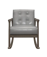 Flynama Faux Leather Rocking Chair Button Tufted Solid Rubberwood Frame 300lbs Capacity Upholstered Furniture