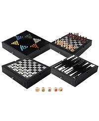 Gse Games & Sports Expert 12.5" Premium Leather 5-in-1 Chess, Checkers, Backgammon, Poker Dice and Chinese Checkers Board Set