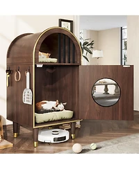 Aostirmotor 37.4" Cat Litter Box Enclosure Furniture, 2-in-1 Hidden Bed with Storage,Brown