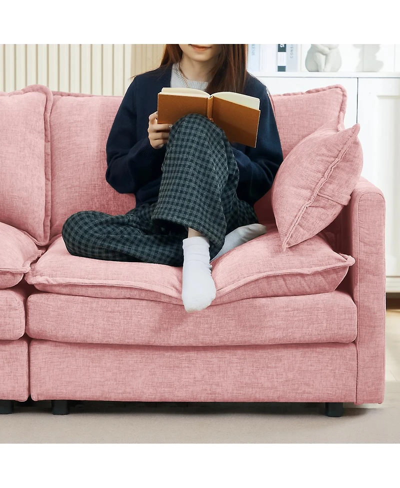 Streamdale Furniture Modular U-Shaped 4-Seater Chenille Sofa with Movable Ottoman, Pink