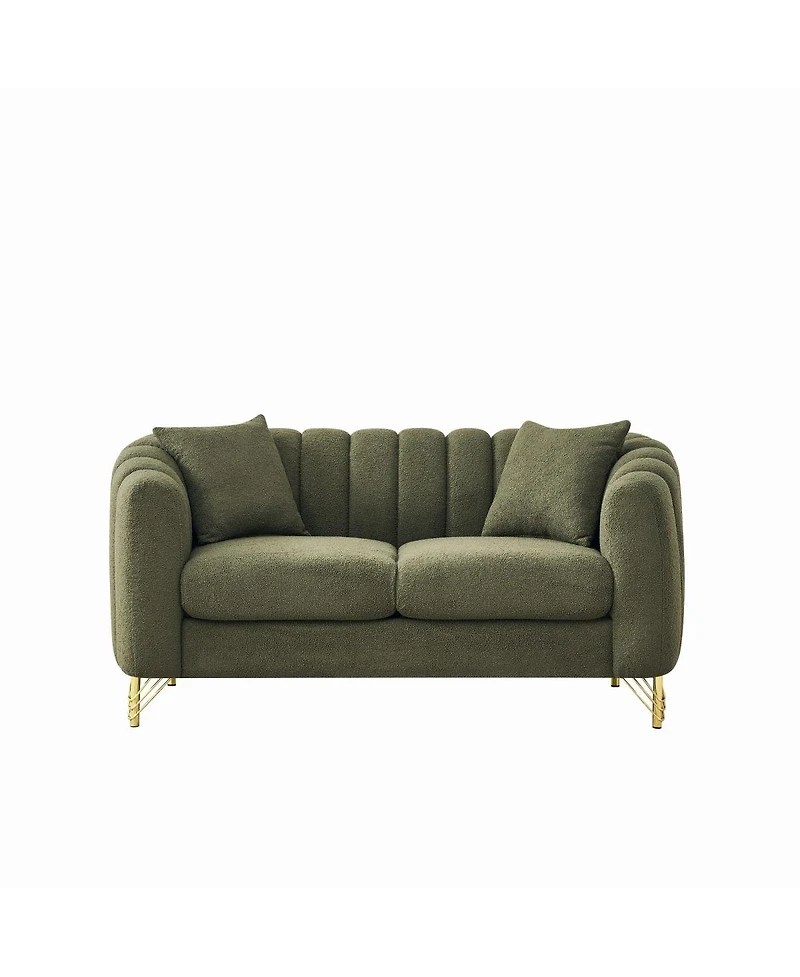 Streamdale Furniture 63" Chenille Loveseat Sofa, Luxury Tufted Couch with Gold Metal Legs