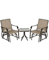 Flynama 3 Piece Outdoor Glider Chair with Coffee Table Bistro Set, 2 Patio Rocking Swing Chairs with Breathable Sling Fabric