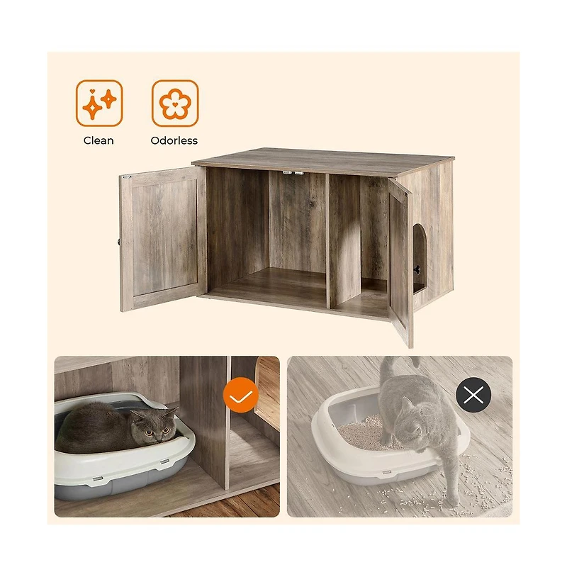 Litter Box Enclosure Cabinet with Divider, Barn-Style Doors, Hidden Cat Washroom Furniture, Indoor Use
