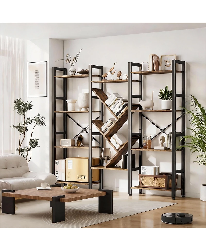 Yigii 70x70" Triple Wide Multifunctional Bookshelf - Modern Tree Design.