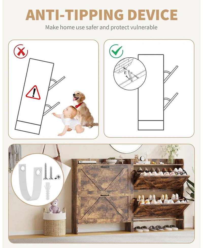 gaomon Shoe Storage Organizer with 2 Flip Drawers, Rustic Brown Farmhouse Shoe Cabinet for Entryway, Foyer, or Hallway