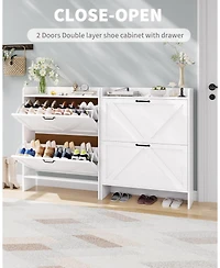 gaomon Shoe Storage Organizer with 2 Flip Drawers, Rustic Brown Farmhouse Shoe Cabinet for Entryway, Foyer, or Hallway