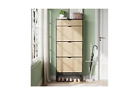 gaomon Shoe Storage Cabinet with 3 Flip Drawers, Farmhouse Fluted Organizer Metal Legs, Freestanding Narrow Rack for Entryway