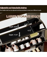 gaomon Fluted Shoe Cabinet with 2 Flip Drawers, Slim Entryway Shoe Organizer with Drawer & Metal Legs, White