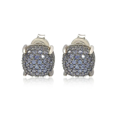 Suzy Levian New York Sterling Silver Sapphire Pave Puff Stud Earrings