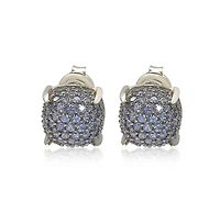 Suzy Levian New York Sterling Silver Sapphire Pave Puff Stud Earrings