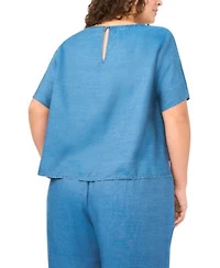 Vince Camuto Chambray Short Slv Crew Neck Blouse Wide Leg Smocked Waist Pant