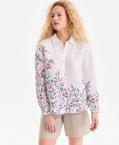 Charter Club Womens 100 Linen Floral Placement Print Shirt Macys Exclusive