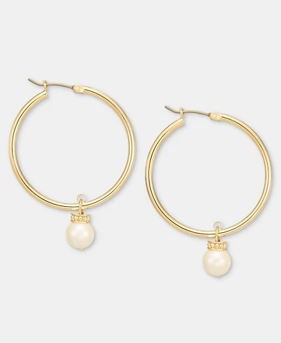Lauren Ralph Lauren Gold-Tone Glass Pearl Drop Hoop Earrings