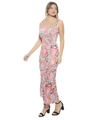 24seven Comfort Apparel Women's Paisley Scoop Neck Sleeveless Racerback Tank Maxi Dress