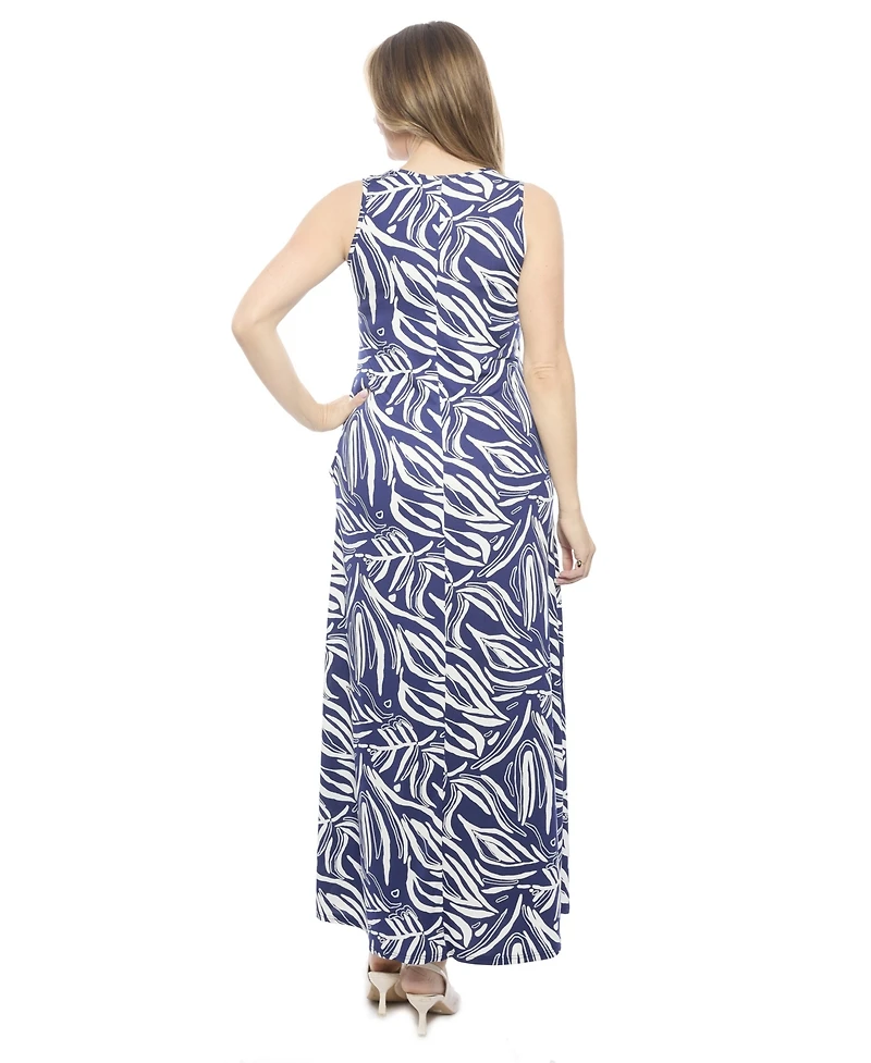 24seven Comfort Apparel Women's Abstract Sleeveless Scoop Neck A-Line Pocket Maxi Dress