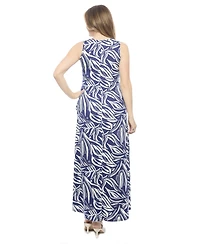24seven Comfort Apparel Women's Abstract Sleeveless Scoop Neck A-Line Pocket Maxi Dress