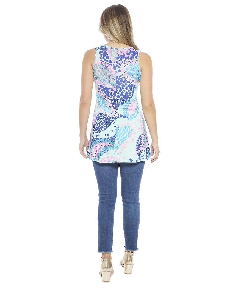 24seven Comfort Apparel Women's Abstract Scoop Neck Tunic Tank Top