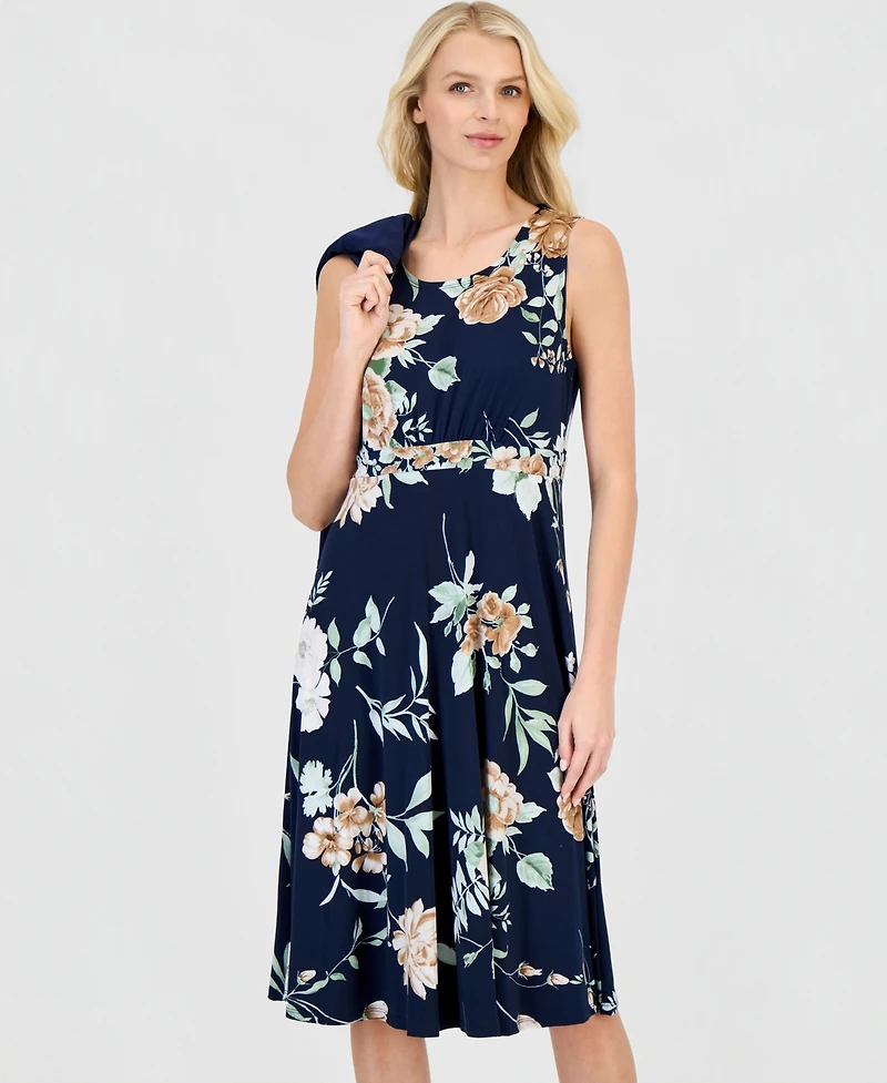 Sandra Darren Petite 2-Pc. Floral Jersey Dress & Knit Jacket Set