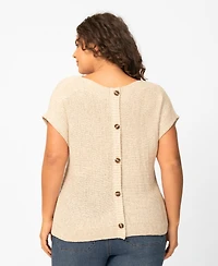 Melissa Paige Plus Size Button Back Tape Yarn Short-Sleeve Knit Sweater, Macy's Exclusive
