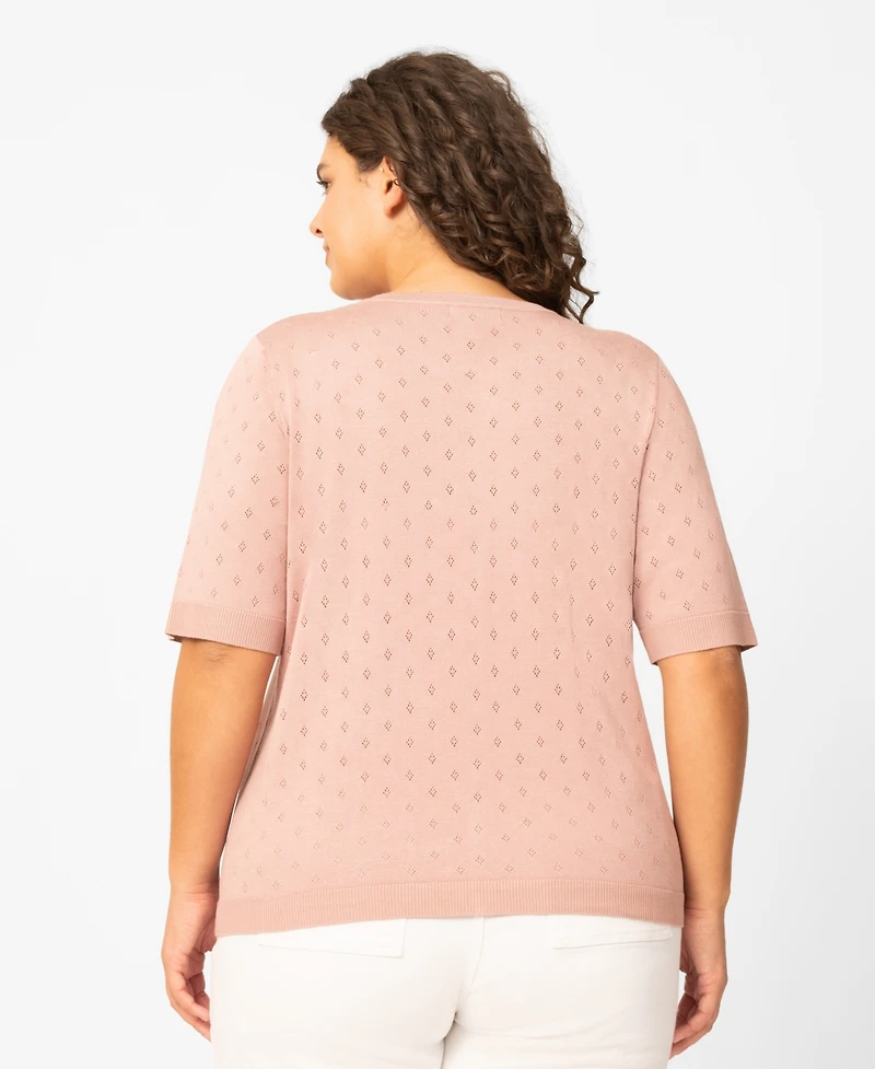 Melissa Paige Plus Diamond Pointelle Elbow-Sleeve Cardigan, Macy's Exclusive