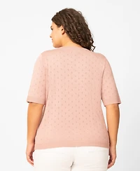 Melissa Paige Plus Diamond Pointelle Elbow-Sleeve Cardigan, Macy's Exclusive