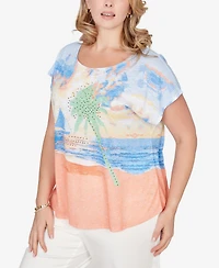 Hearts Of Palm Plus Printed Scoop Neck Top