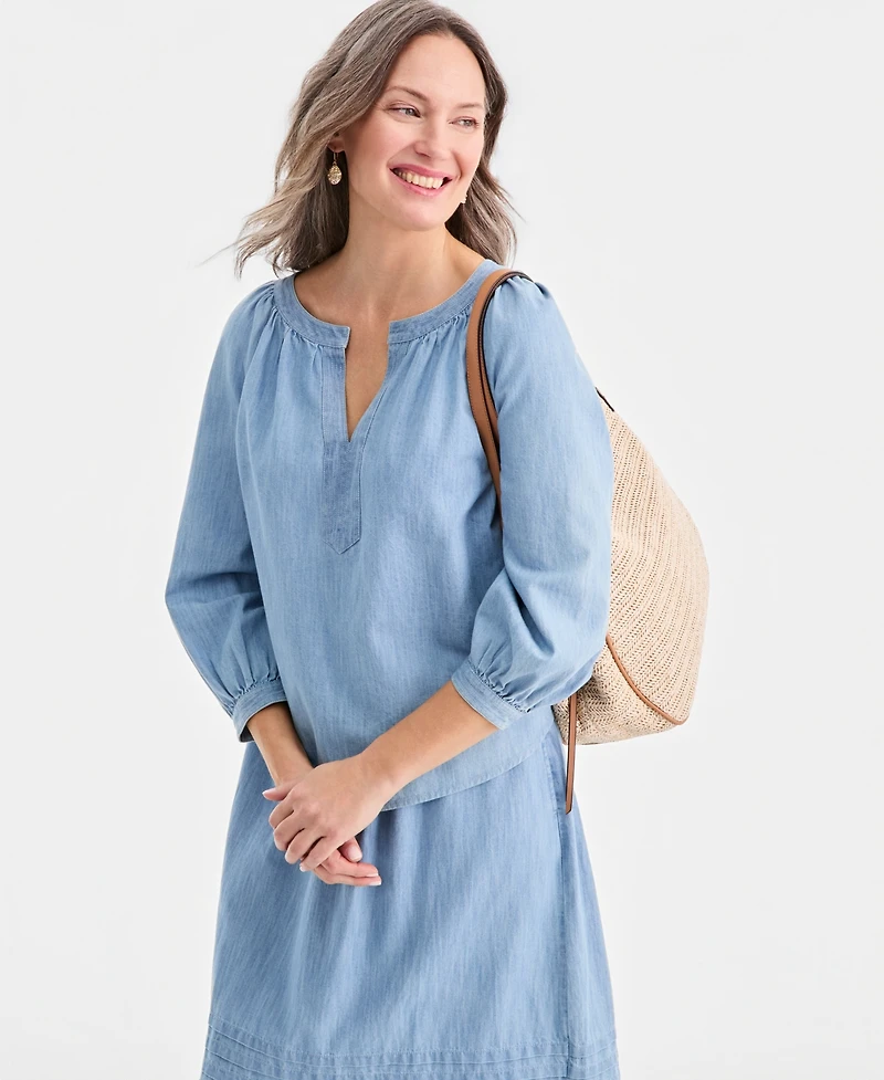 Style & Co Women's Cotton Chambary Split-Neck Top, Macy's Exclusive