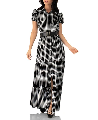 Ivonne Women's Check Maxi Dress with Puff Sleeves