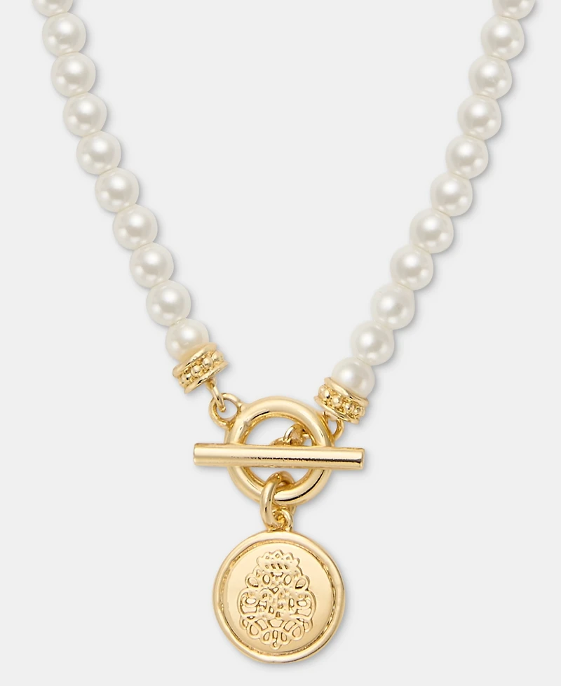 Lauren Ralph Lauren Gold-Tone Glass Pearl Coin Pendant Necklace