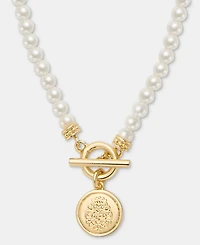 Lauren Ralph Lauren Gold-Tone Glass Pearl Coin Pendant Necklace