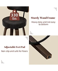 Dyhome 24 inches Bar Stools Set of 2, Counter Height with Leather Pad Wood Back, Upholstered Barstools for Kitchen Island, Cafe