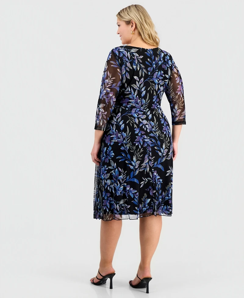 Connected Plus Printed Chiffon Tie-Waist Dress