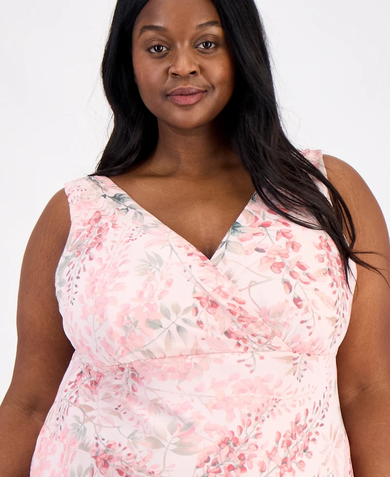 Connected Plus Floral Chiffon Handkerchief-Hem Dress