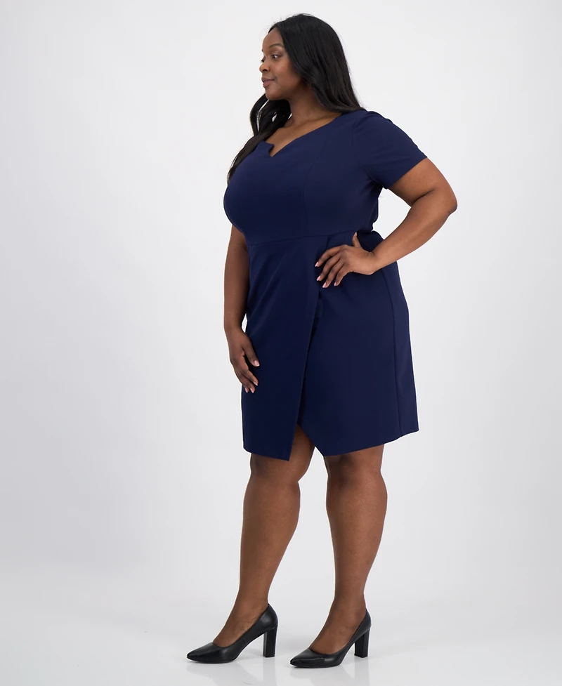 Connected Plus Scuba Crepe Notch-Neck Wrap Dress