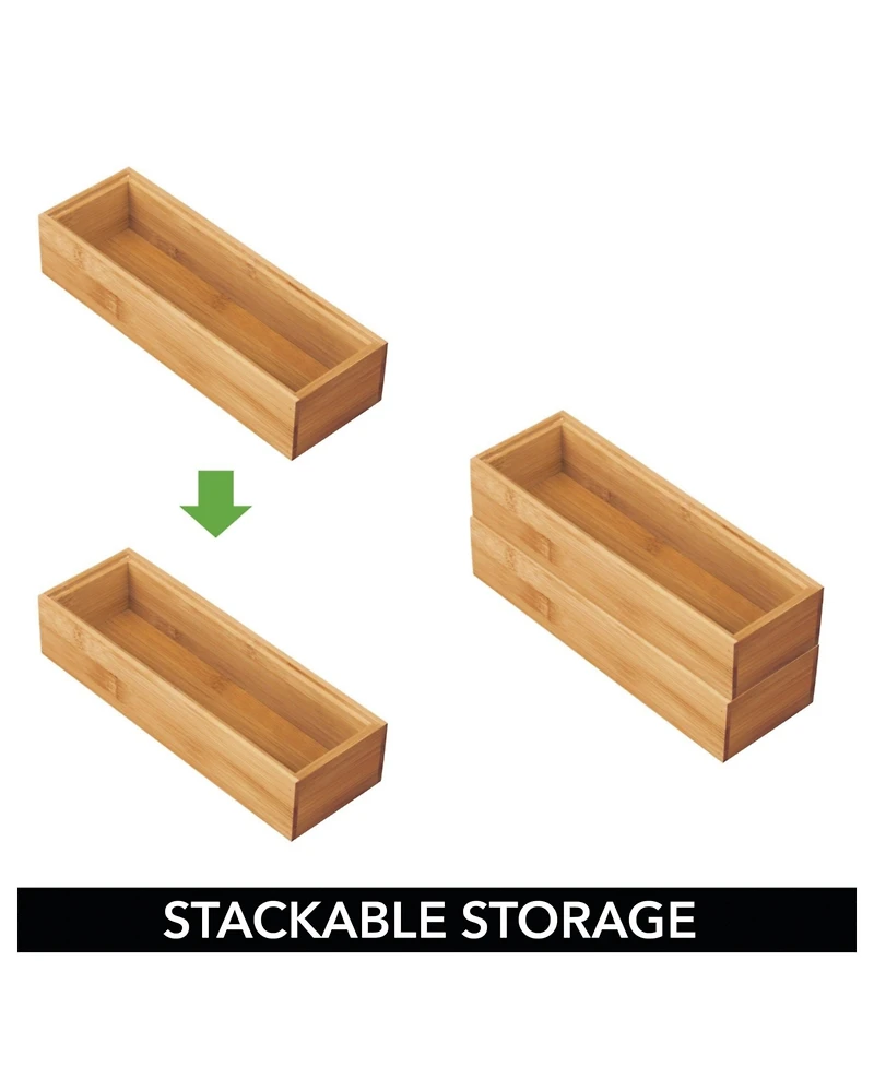 mDesign Wooden Bamboo Office Drawer Organizer Box Tray - 4 Pack