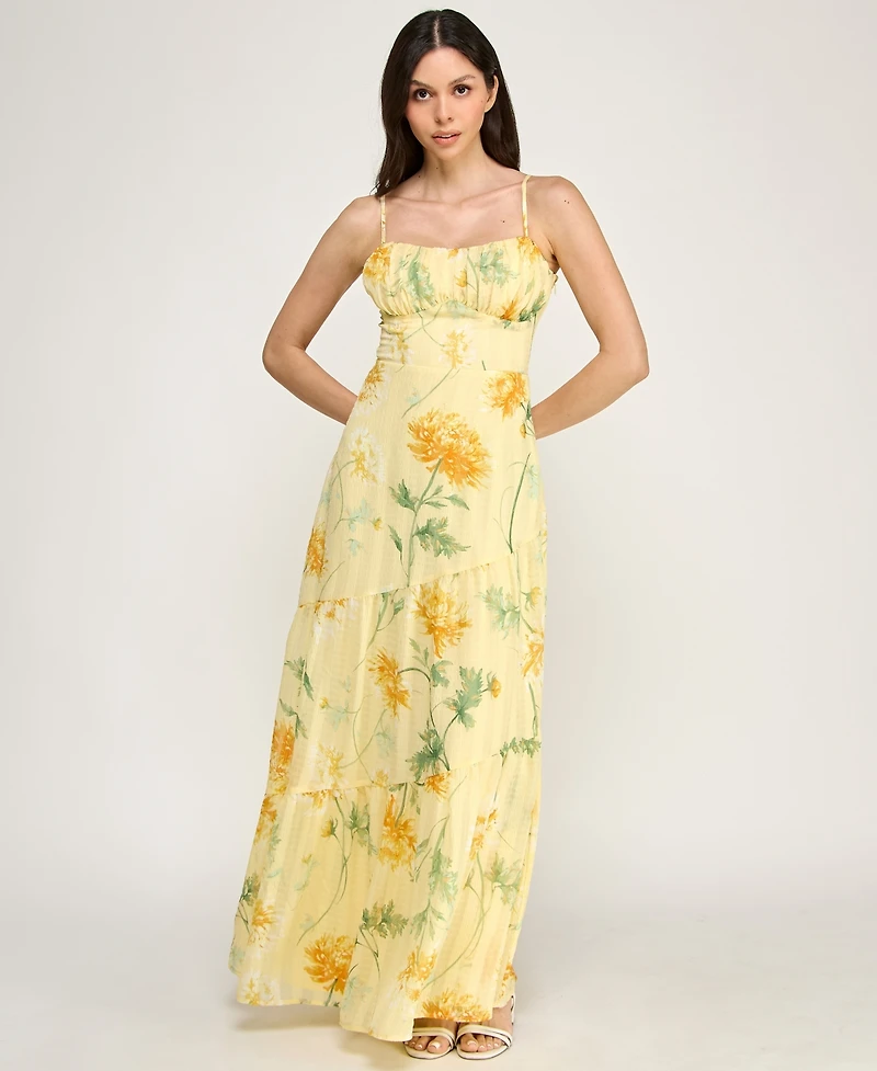 Trixxi Juniors' Sleeveless Bungee Back Asymmetrical Maxi Dress