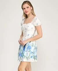 Trixxi Juniors' Short Puff-Sleeve Dress