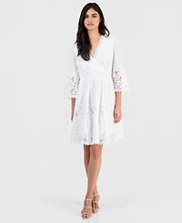 Robbie Bee Petite Lace-Combo 3/4-Sleeve Dress