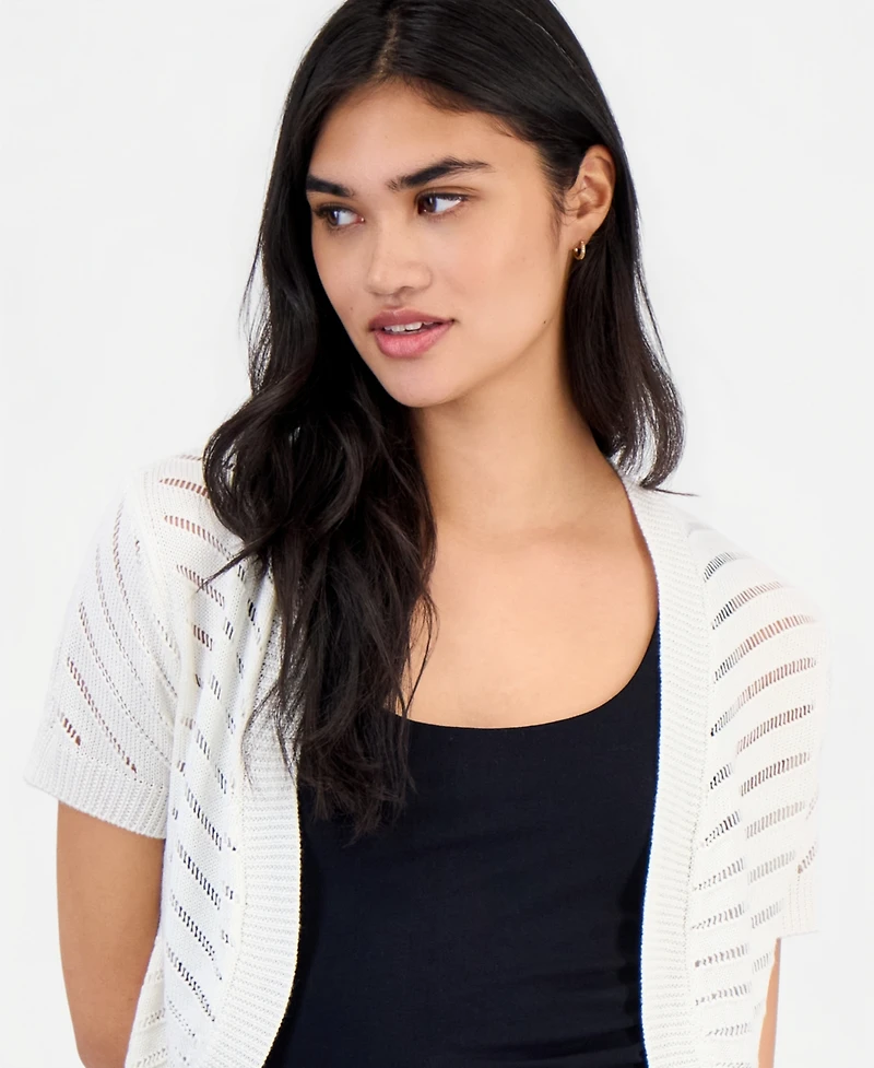 Robbie Bee Petite Open-Knit Stripe Bolero Shrug