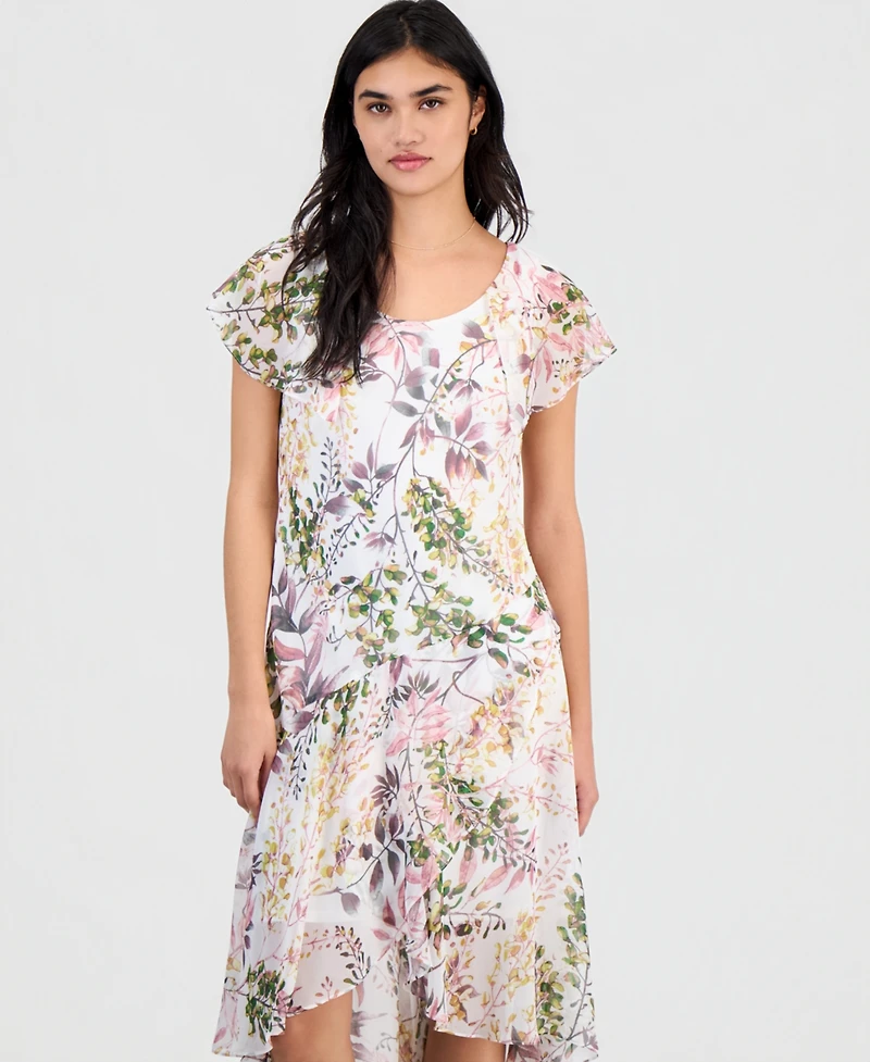 Robbie Bee Petite Floral Flutter-Sleeve Midi Dress