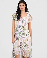 Robbie Bee Petite Floral Flutter-Sleeve Midi Dress