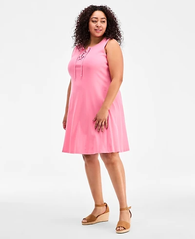 Style & Co Plus Solid Lace-Up Dress, Macy's Exclusive