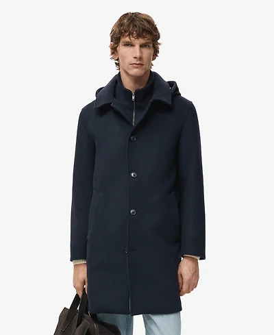 Mango Men's Detachable Inner Collar Wool Coat