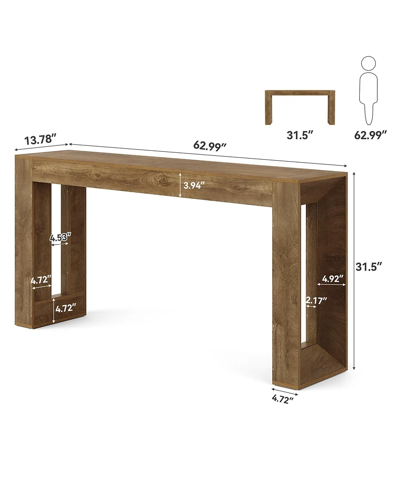 Tribesigns 63-Inch Long Console Table, Farmhouse Wooden Sofa Table Behind Couch, Rectangular Entryway Table, Brown