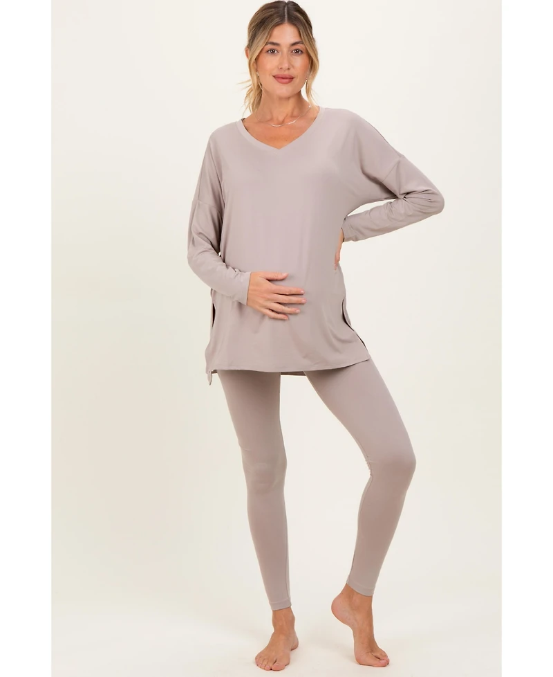 Pinkblush Women's Brushed Knit Maternity Oversized Top and Legging Set