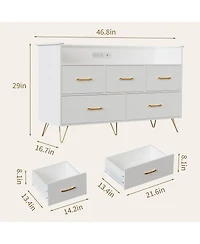 gaomon 5 Drawer Dresser for Bedroom, 47 Modern Wooden with Led Lights Charging Station, Wide Chest of Drawers Storage Organizer Nursery