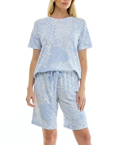 Roudelain Women's Short-Sleeve Drop Shoulders Top & Shorts, 2-Piece Set